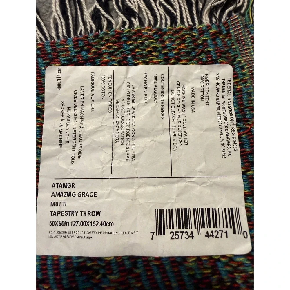 Manual Woodworkers Weavers Amazing Grace Tapestry Throw Blanket 50x60 Cotton USA
